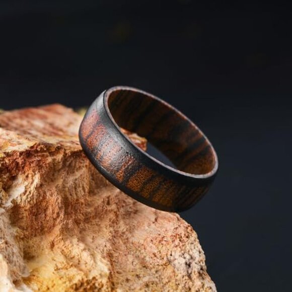 Men's Wooden Wedding Band 8mm Comfort Fit Ring Natural Style - Picture 3 of 8